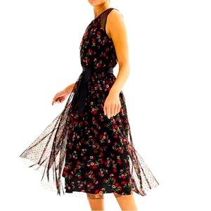 DRAPER JAMES RSVP Sleeveless Clip Dot Tulle Black Multi Dress Medium NWT